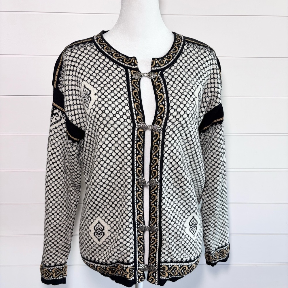 SKJAEVELAND of Norway fair isle‎ ski cardigan sweater Size S